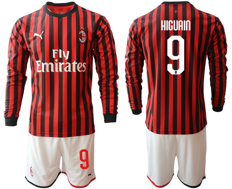 Men 2019-2020 club AC milan home long sleeve #9 red Soccer Jerseys